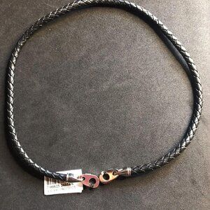 Men’s Sterling Silver Necklace – Navy Blue Braided Leather, Macy’s (Brand New)